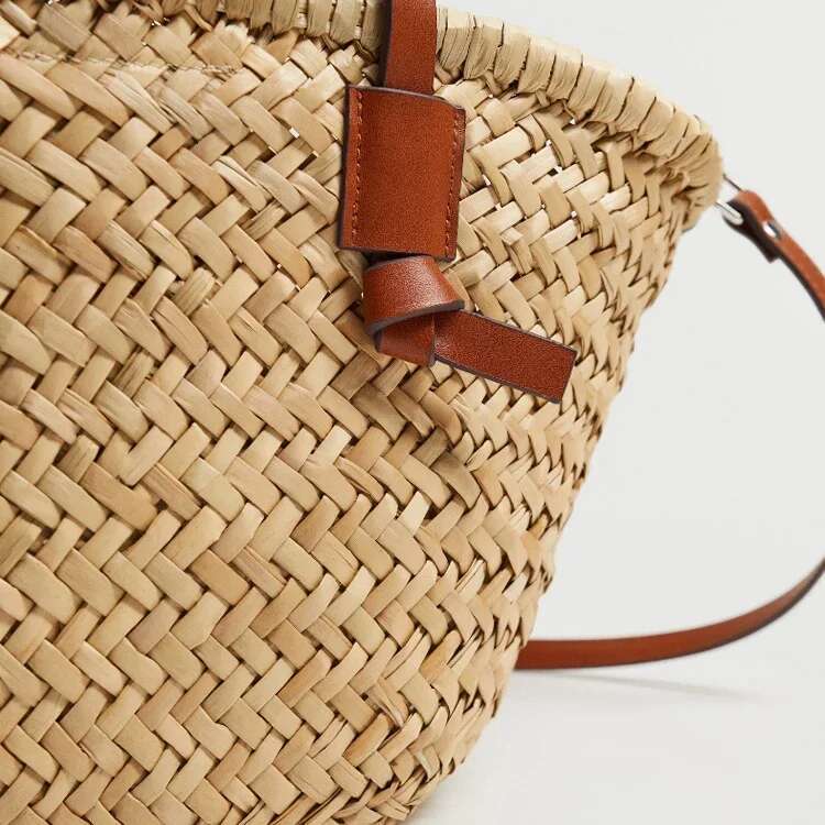 2024 wicker basket bag, rattan woven casual women's summer beach straw handbag, single shoulder crossbody bag