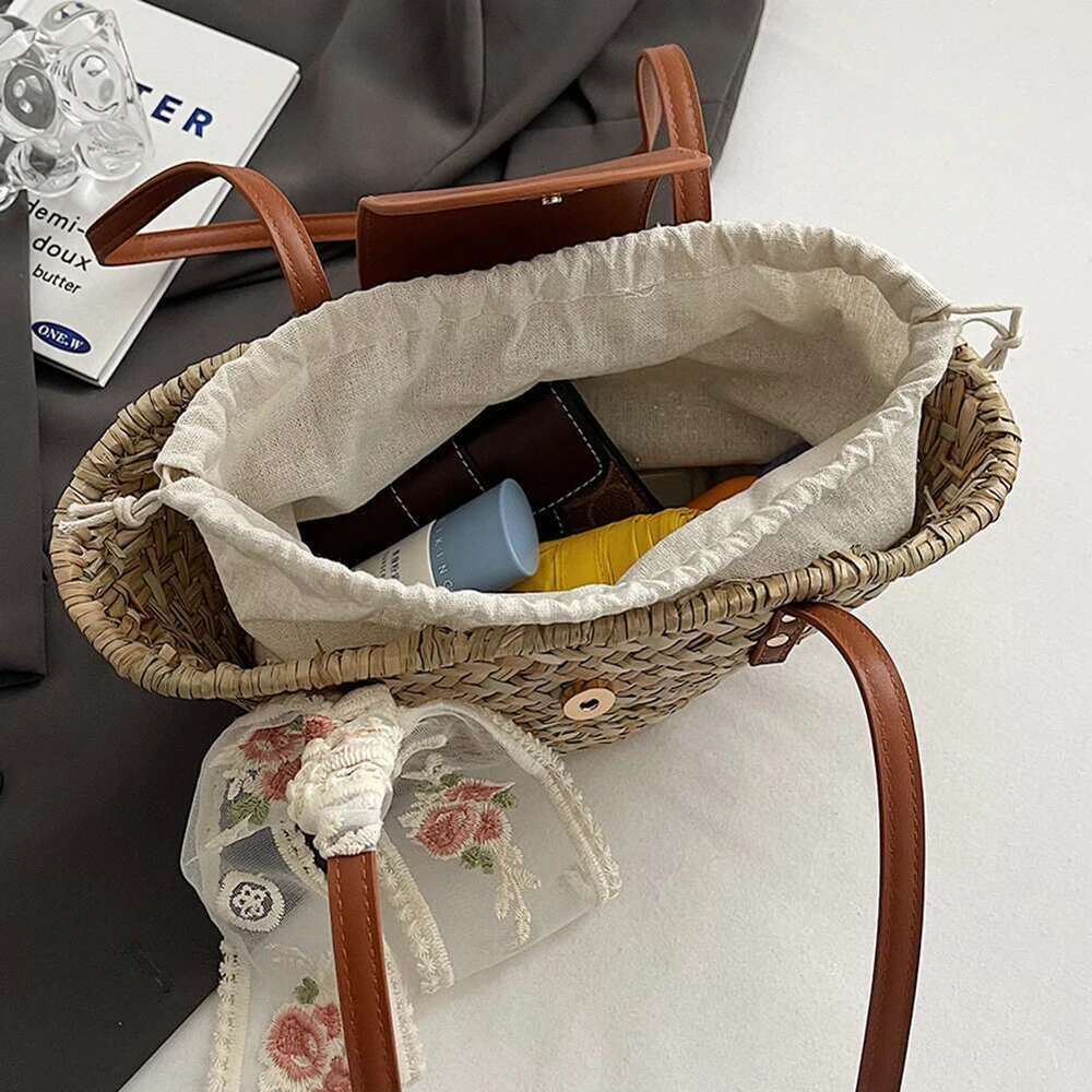 Women Straw Woven Handbag Summer Beach Casual Large Capacity Tote Clutch Bags Fashion Ladies Shoulder Bag for Vacation