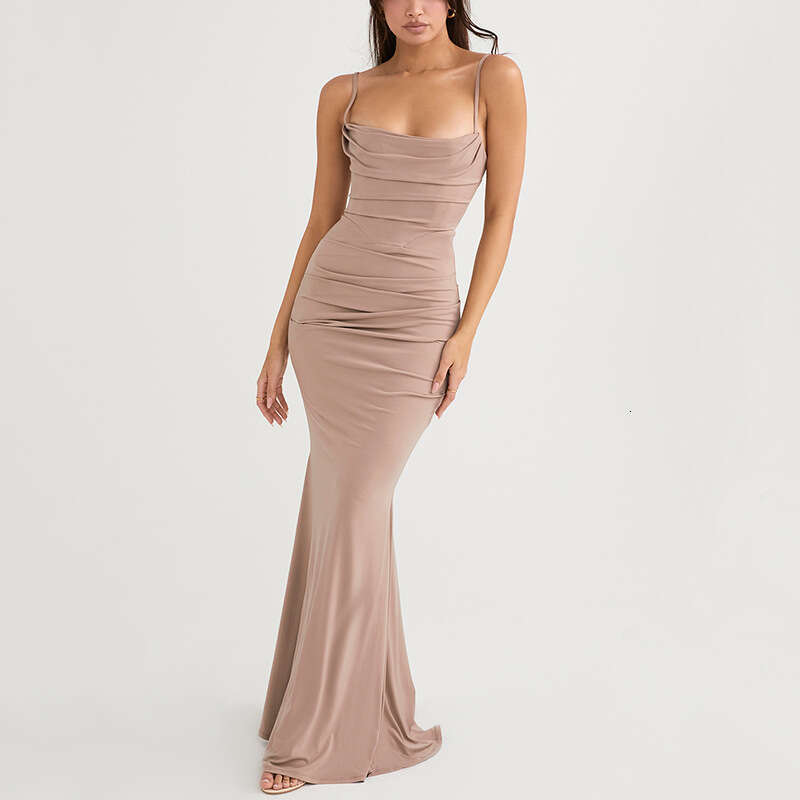 White Dress Maxi Dress Summer Women's Fishbone Backless Suspender Fishtail Skirt Long Dress KQ