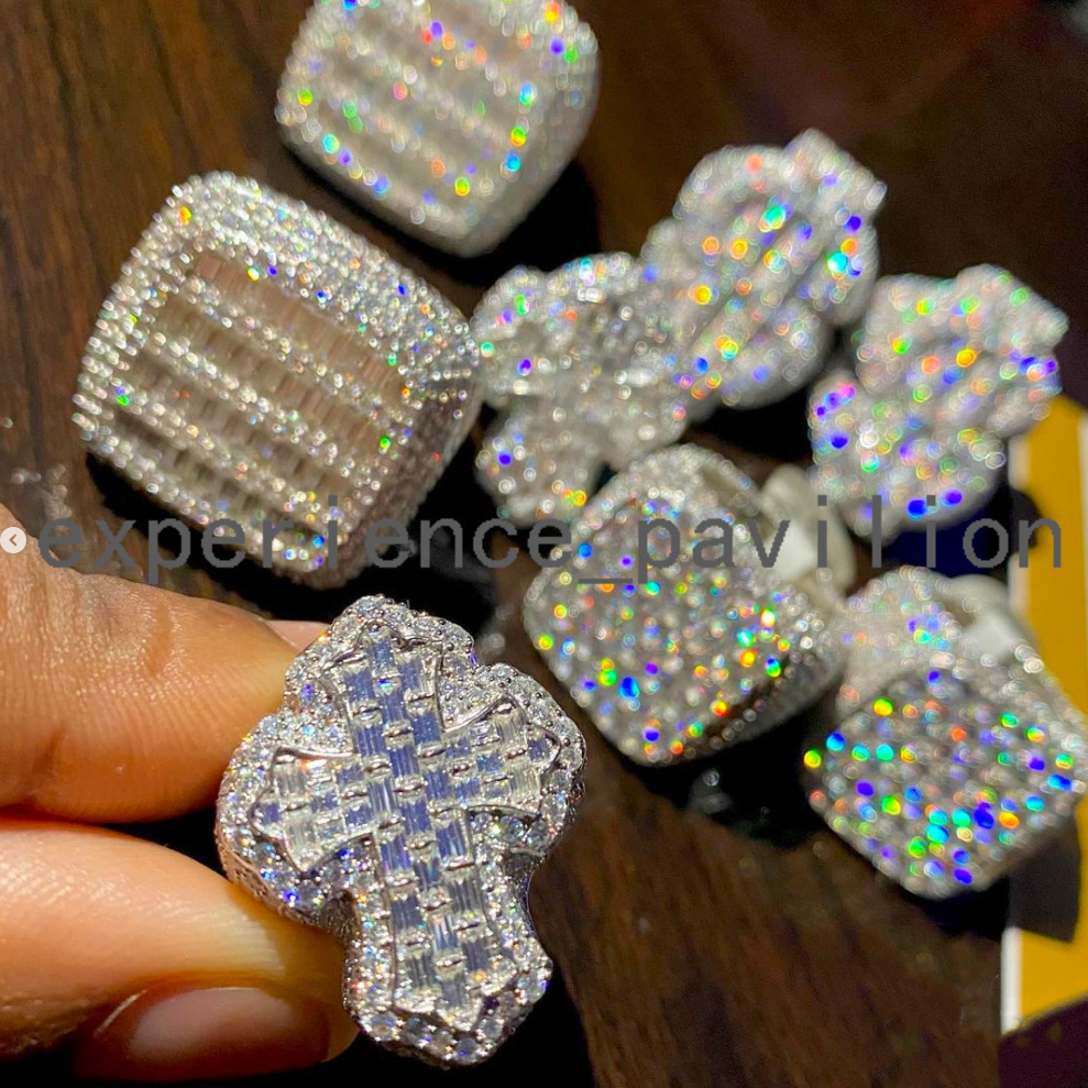 Luxury Jewelry Full Diamond Moissanite Rings 925 Sterling Silver D VVS Hip Hop Ring Pass Diamond Tester Moissanite Diamond Ring