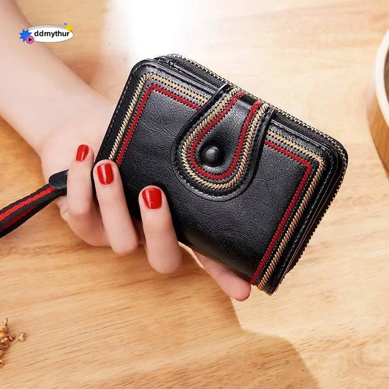 Cross Border Retro Oil Wax Skin European and American Multi Slot Organ Card Bag Zipper Short Women's Wallet ddmythur