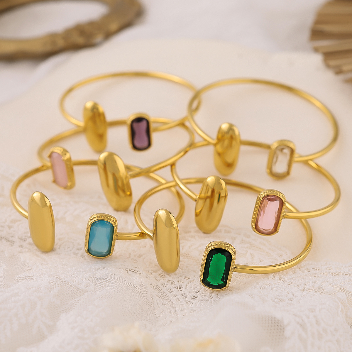 Gold Retro Color AAA Zircon Stainless Steel Bracelet for Women Simple Geometric Opening Bracelet