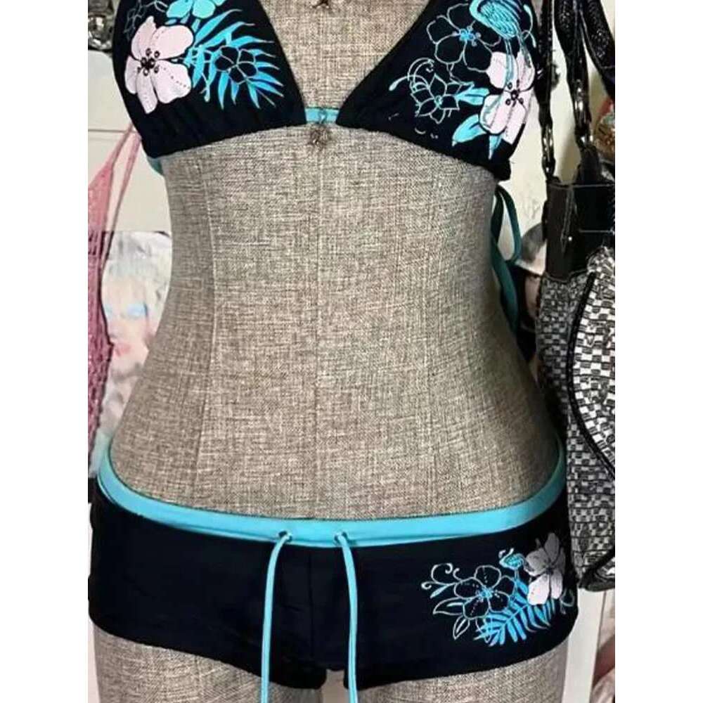 UETEEY 2025 New Summer Swimwear Bikinis Sexy Print Laced Up Backless 2 Piece Set Women Split Swimsuit Beach Bikini