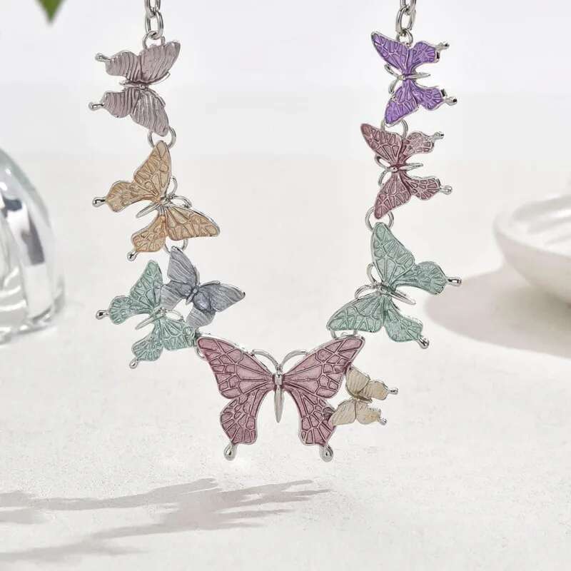 3Pcs/Set Colorful Butterfly Necklace And Earrings For Women Y2k Summer Vacation Sets Party Jewelry Accessories