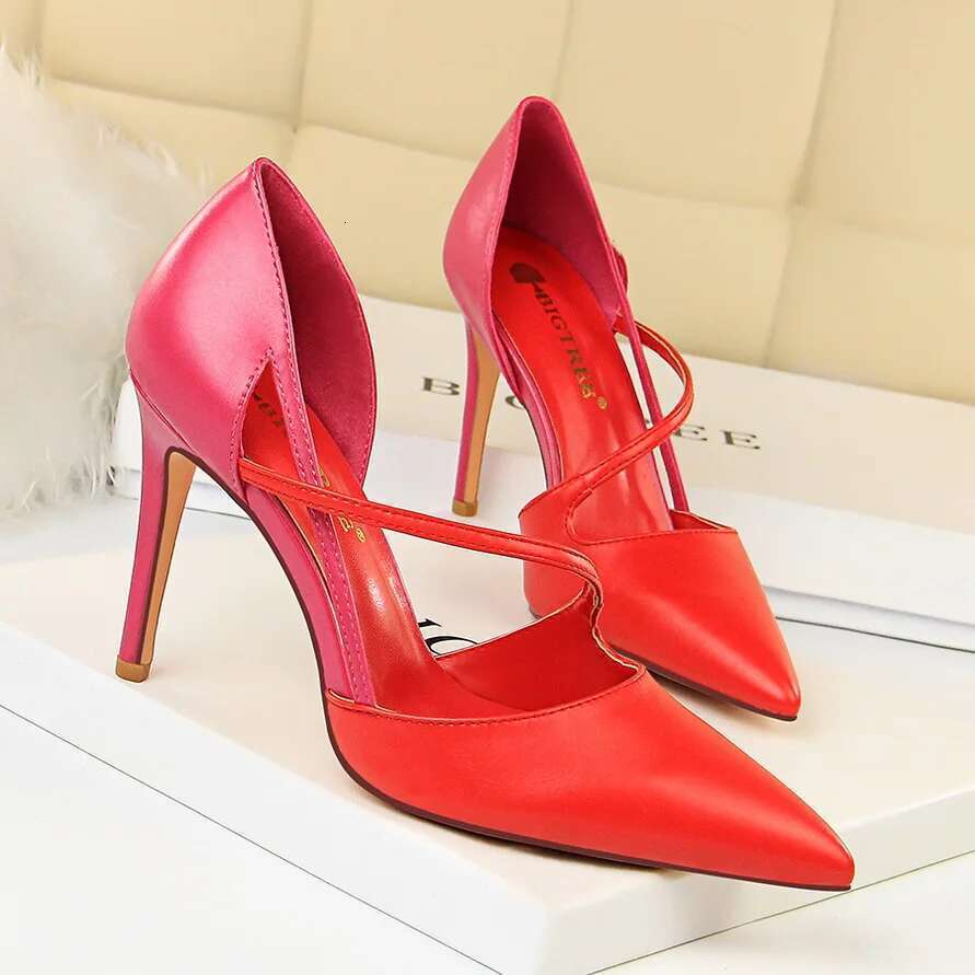 New Summer Women 9.5cm High Sandals Nightclub Stripper Heels Sexy Patchwork Sandles Party Ankle Strap Yellow Pink Shoes