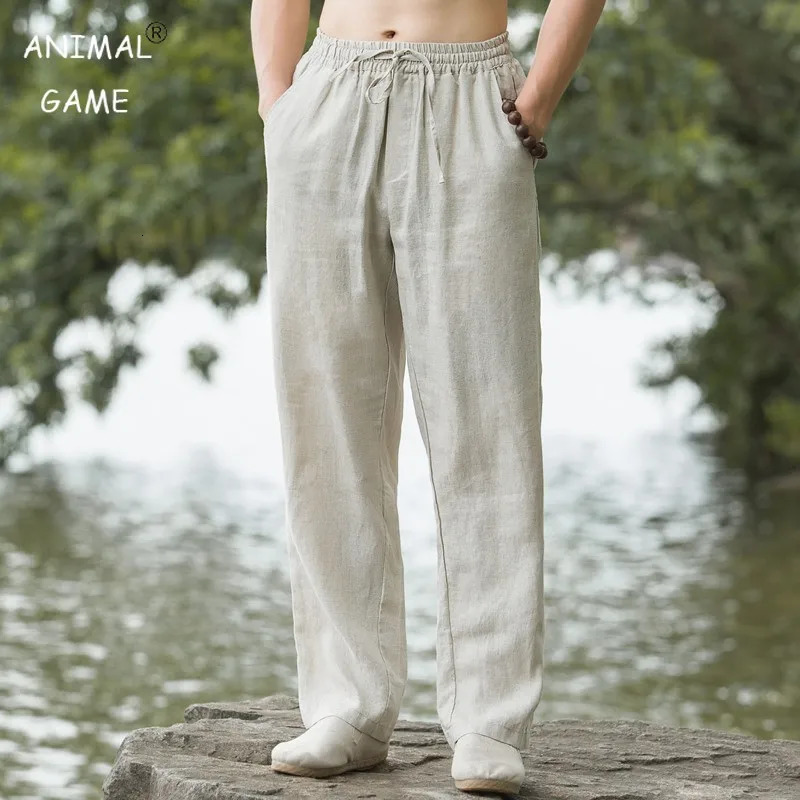 Sweatwear Mens Cotton Pants Summer Breathable Solid Color Linen Trousers Fitness Lightweight Beach Casual Men 250515
