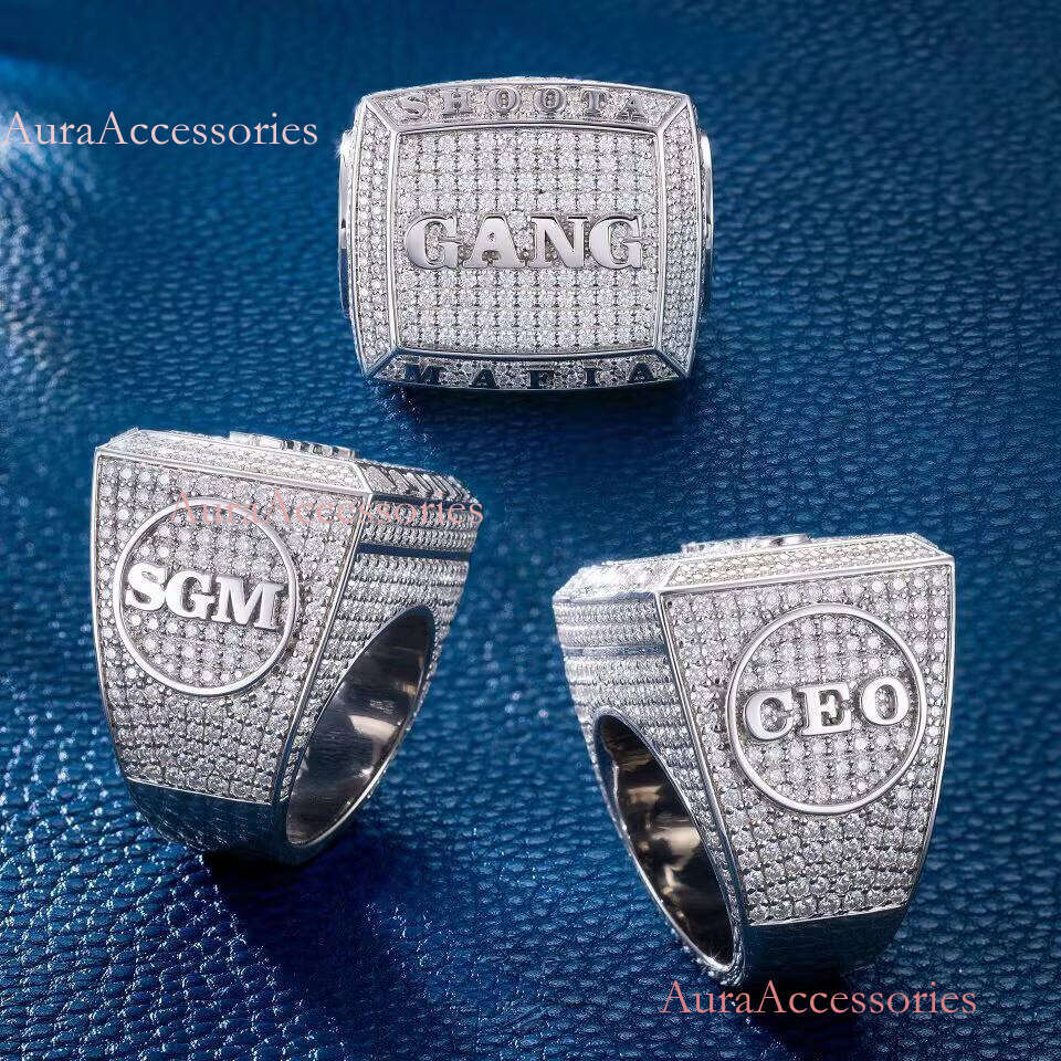Custom Your Name Championship Sparkle Hip Hop Jewelry Sterling Sier VVS Moissanite Dia Iced Out Men Ring