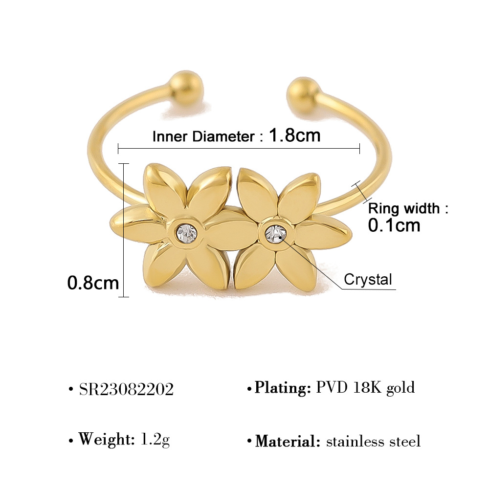 French Style Elegant Adjustable Floral Ring, 18K Gold Plated Titanium Steel Open Ring for Women