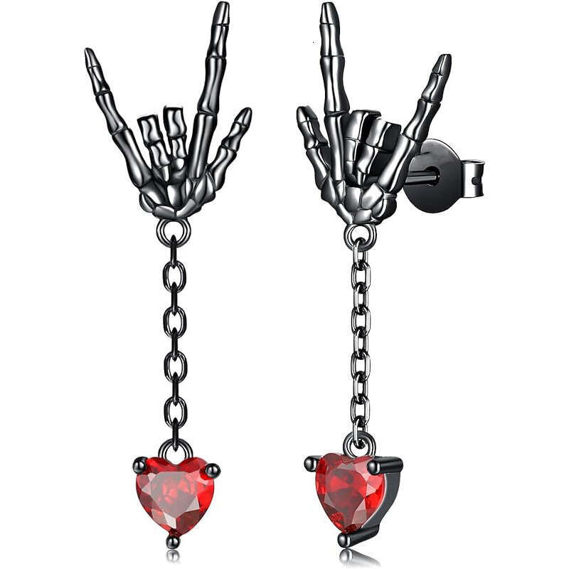New Gothic punk hip-hop personality style heart red cool and bright dark earring earrings