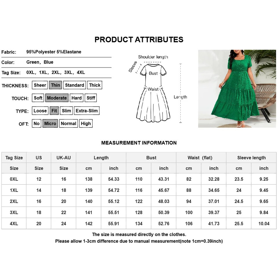 Plus Size Womens Puff Sleeve A-Lined Maxi Dress Ladies Square Neck Pockets Summer Beach Holiday Sundress 0XL 1XL 2XL 3XL 4XL 250509