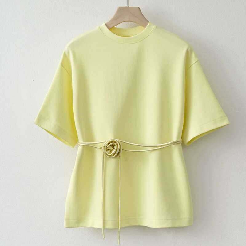 2025 Summer Basic Yellow White Flower T shirt Top