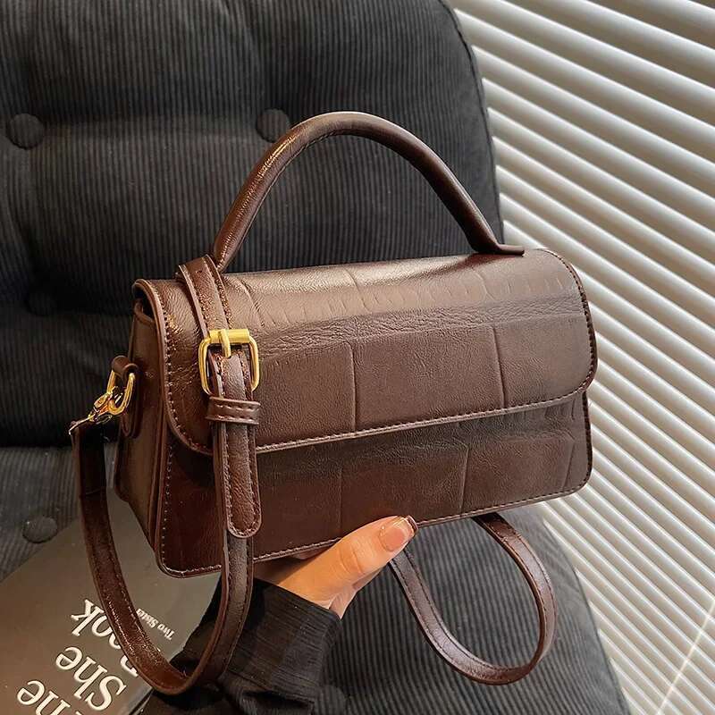 New In 2025: Women's Stylish Small Square Messenger Bag - Stone Pattern, Solid Color, Portable & Versatile For Commuting