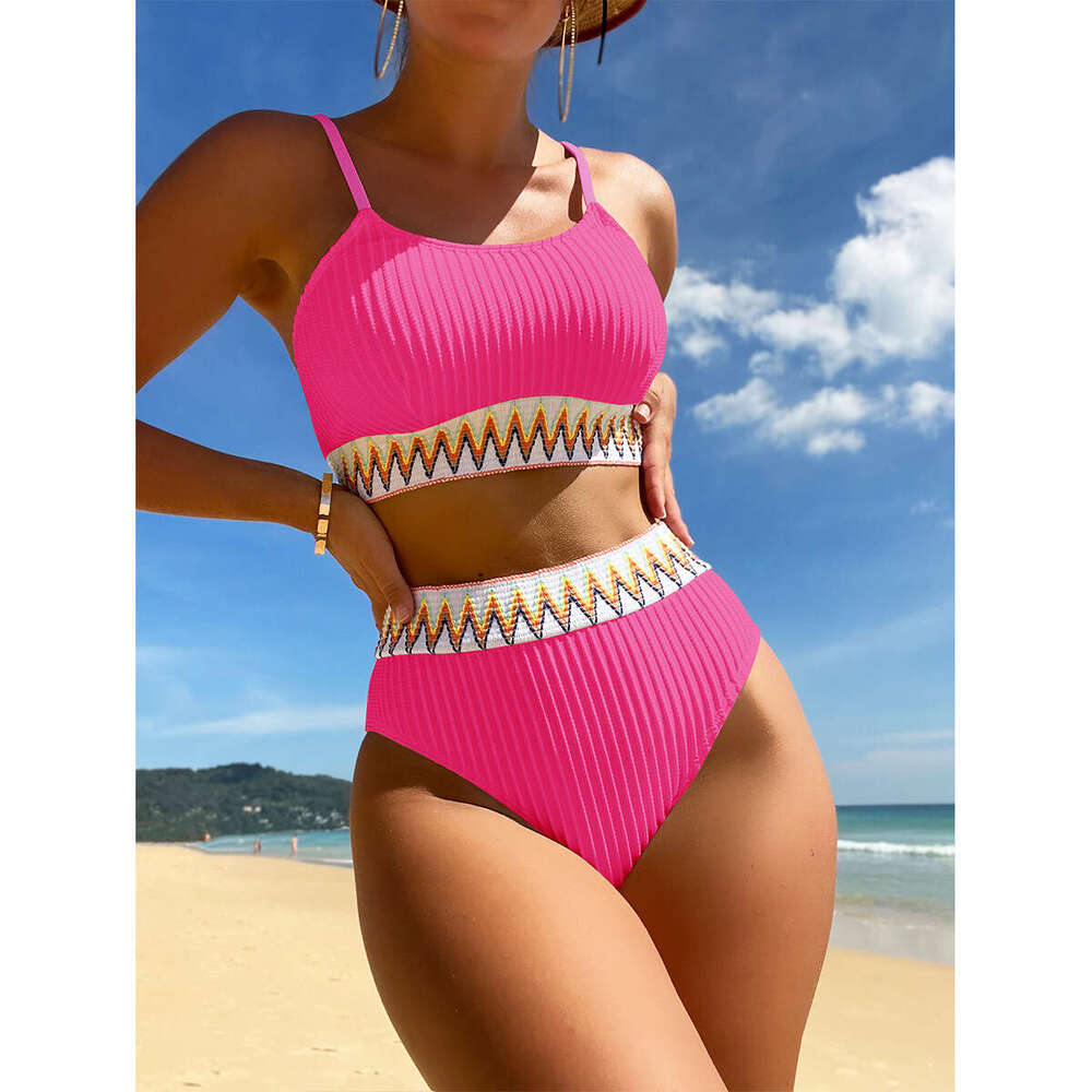Bikini bikini fashion women's split sleeveless European beauty with chest cushion swimsuit factory wholesale 2025 temperament versatile new trend