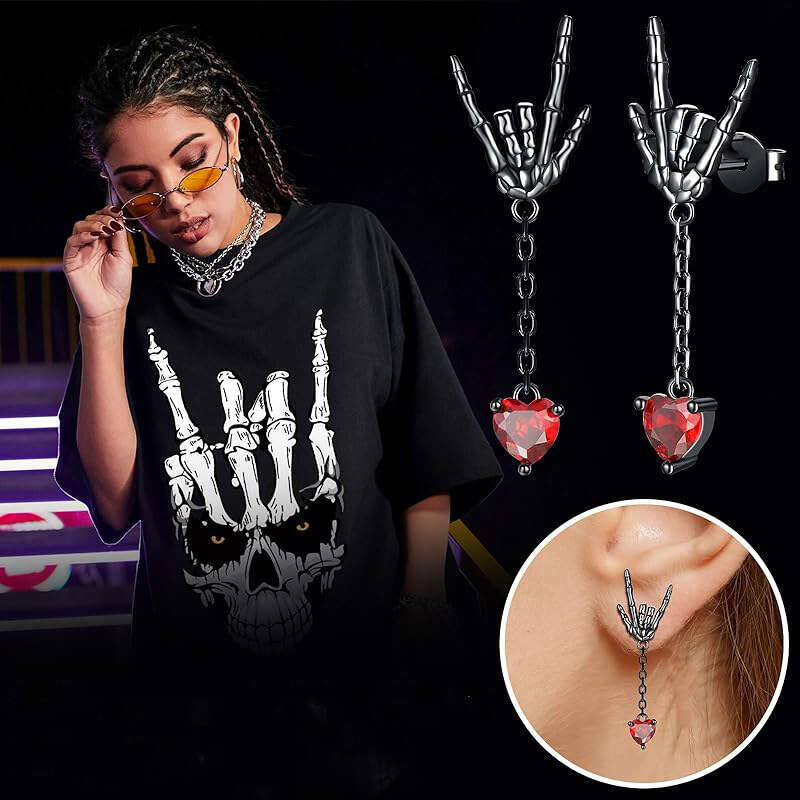 New Gothic punk hip-hop personality style heart red cool and bright dark earring earrings