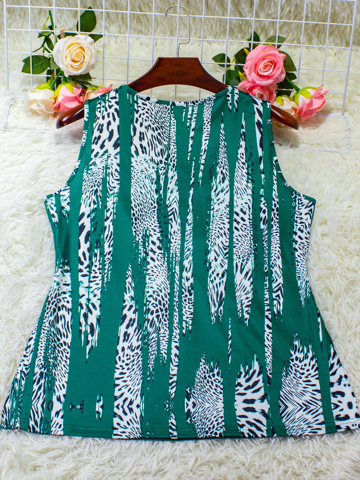 Ethnic Print Square Neck Sleeveless Vest - Layered Ring Detail Loose Fit Breathable Plus Size Womens Summer Casual 250515