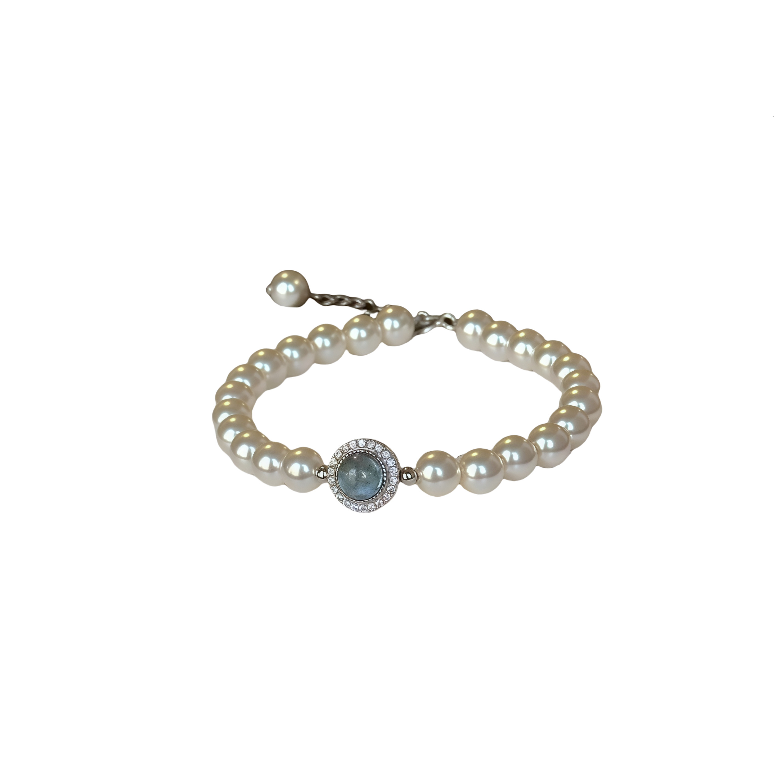 925 sterling silver pearl bracelet women's French blue crystal pendant bracelet fashionable party wedding jewelry