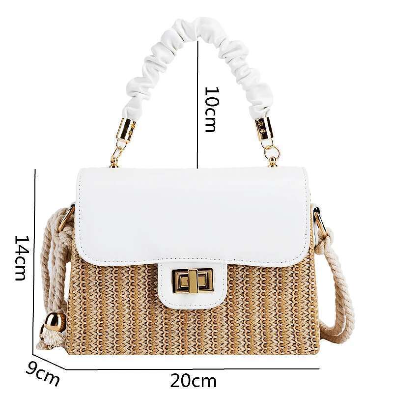 Straw Beach For Women 2021 Summer Pleated Handle Designer Bag Contrast Color Crossbody Purse And Handbag Lady Bolsos