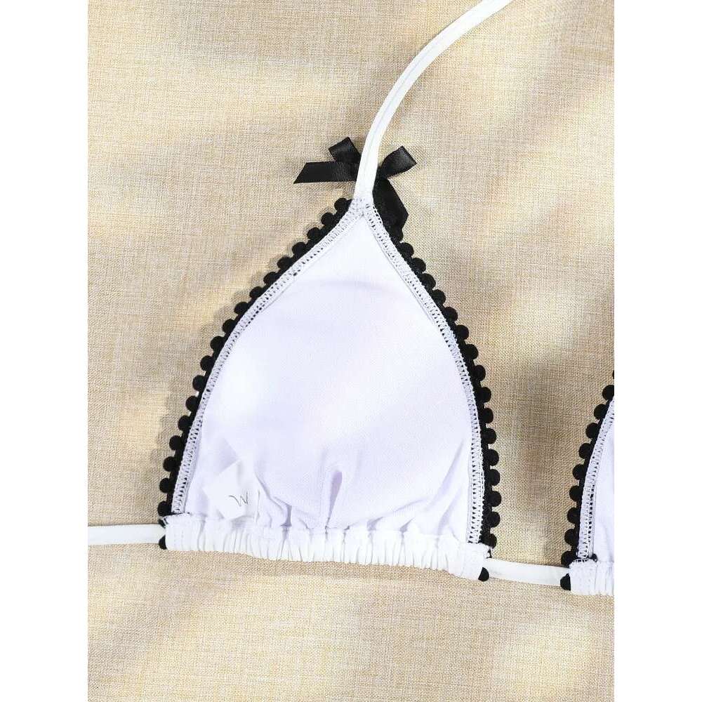 Micro Bowknot Bikinis Set for Women Patchwork Swimsuit Summer Beach Wear White Thong Swimwear Swimming Bathing Suit 2024