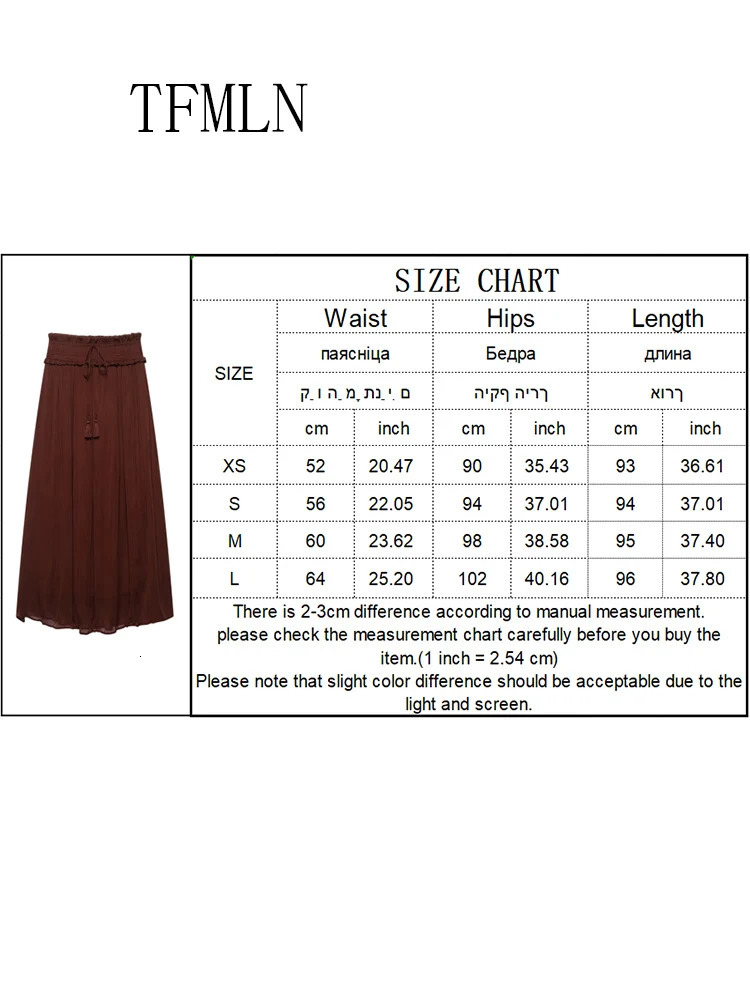TFMLN Elastic Waist Long Skirts For Women Tassel Lace Up Decoration Midi Skirt Woman Vacation Loose Womans 250515