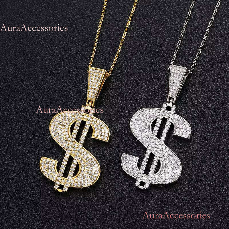 Wholesales Dollar Sign Iced Out Jewelry Gold Plated Sterling Sier VVS Moissanite Dia Hip Hop Pendant Necklace