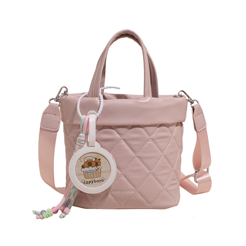 2025 New Lingge Embroidery Line Commuter Handheld Bucket for Women's Leisure Versatile Simple Solid Color Single Shoulder Crossbody Bag
