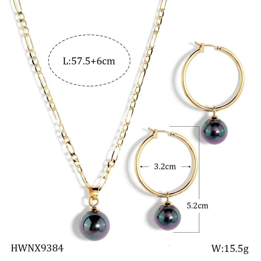 Minimalist Hawaiian Colorful Tahitian Pearl Earring Necklace Jewelry Set With Figaro Chain Chritmas Gift Handmade Jewellery