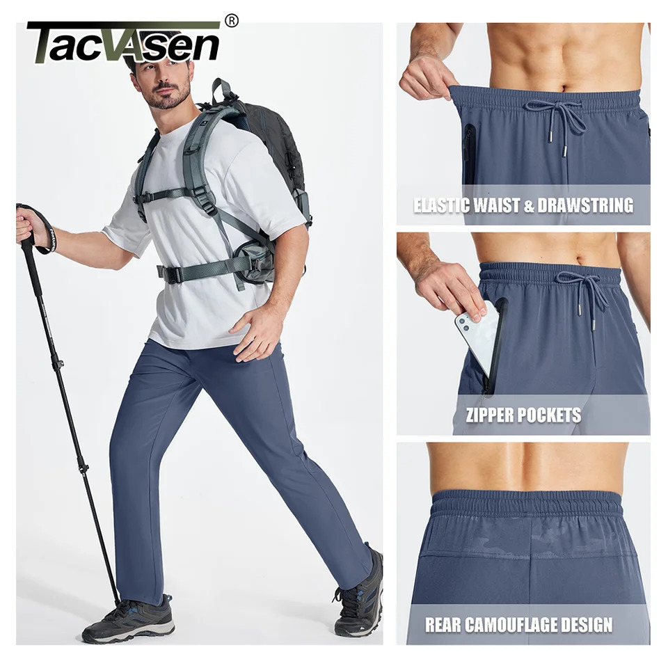 TACVASEN Summer Quick Dry Joggers Hiking Pants Mens Lightweight Casual Running Drawstring Fitness Sports Gym Sweatpants 250515