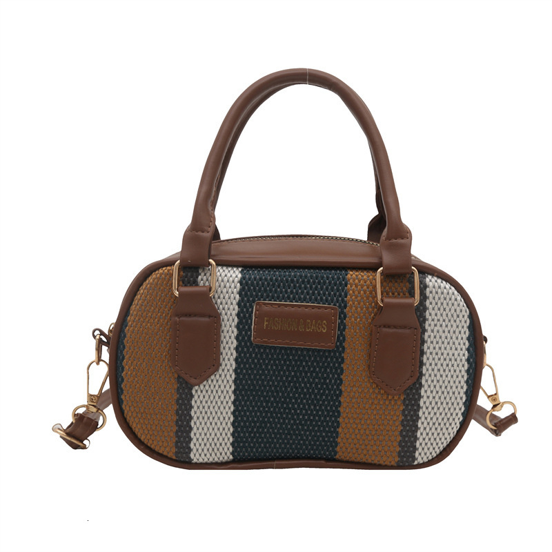 New bag texture striped contrast handheld 2025 new designer high-end retro Boston shoulder crossbody bag simple and fashionable