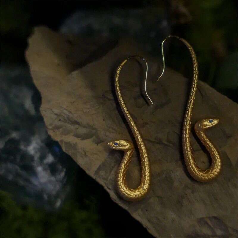 Personalized exaggerated earrings, king cobra design, electroplated gold female ear hook, zodiac gift