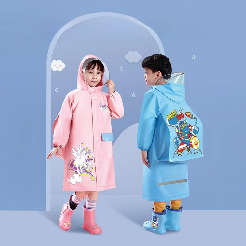 5-12 Year Old Childrens Cartoon Raincoat Thickened and Extended Waterproof Raincoat with Backpack Space Large Capacity Raincoat 250515