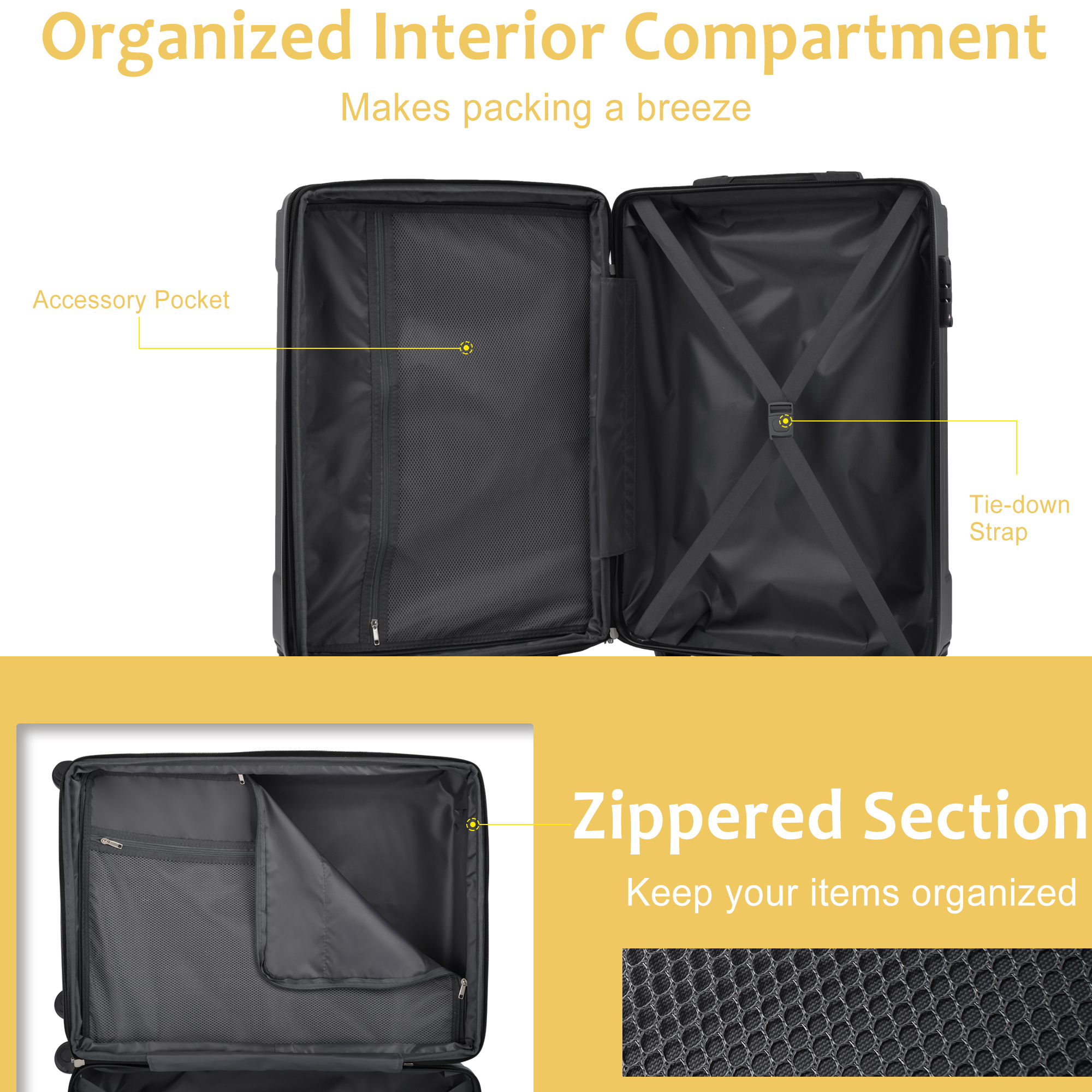 Luggage Sets 3 Piece, Expandable Hard shell ABS Suitcases with Double Spinner, Travel luggage Set with TSA Lock allows for wide luggage travel (20/24/