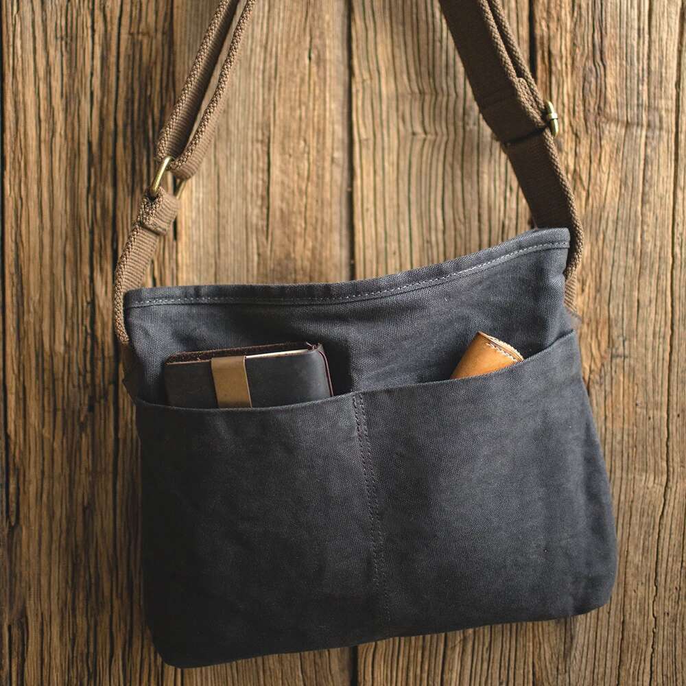 Maden Retro Shoulder Diagonal 16oz Oil Wax Commuter Postman Wear-resistant Old Waterproof Adjustable Canvas Bag for Men's