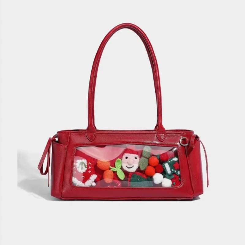 Cute Shoulder For Women Vintage Red Y2k Fashion Kawaii Bow Handbag Elegant Casual Transparent Lolita Jk Female Ita Bag
