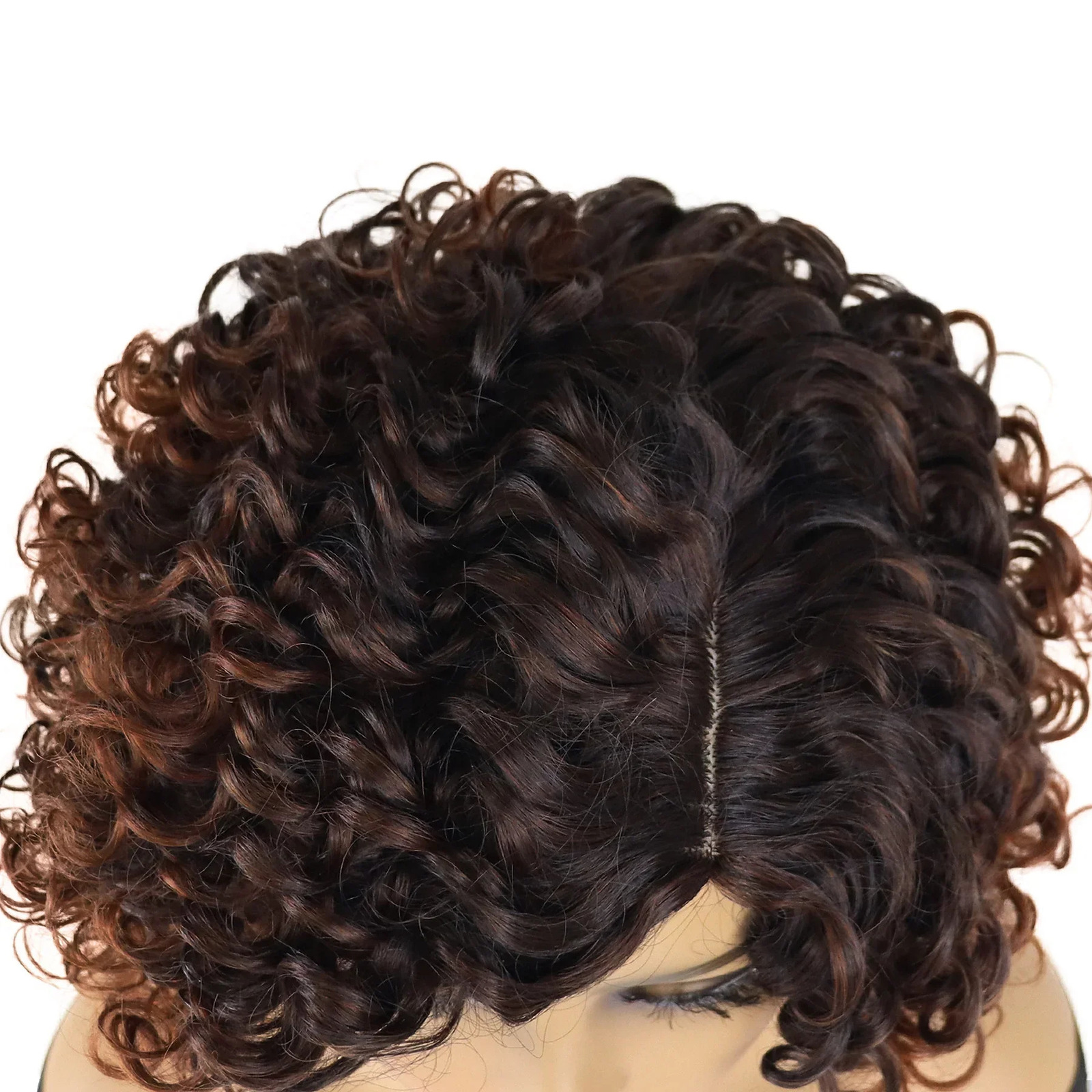 GNIMEGIL Synthetic Curly Wigs for Women Short Brown Ombre Wig with Side Bangs Natural Haircuts for Daily Use Replacement Wigs 250512