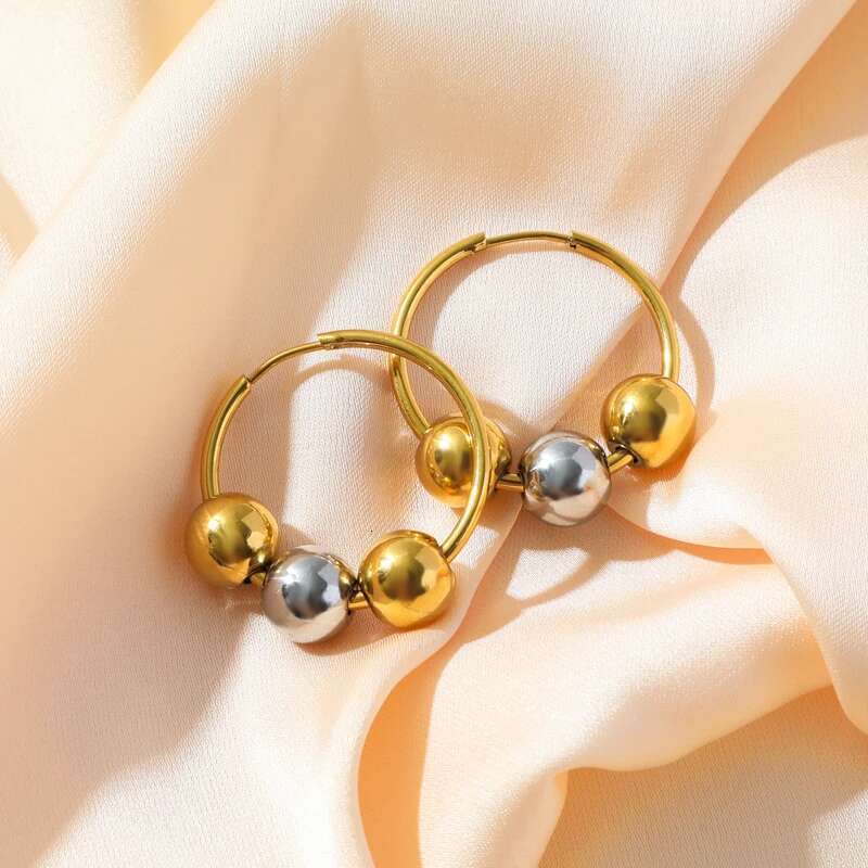 GANEMLY 316L Stainless Steel Beads Balls Necklace Earrings For Women Fashion Party Gift Gold Plated Waterproof Jewelry Set