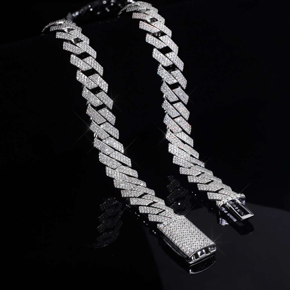 18mm 3-Row Sier Necklace Manufacturer Jewelry Silica Cuban Chain