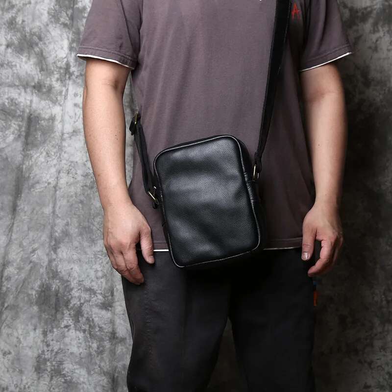 NZPJ Genuine Leather Men's Shoulder Casual Crossbodybag Natural Cowhide Vertical Men Trend Tablet Computer Bag
