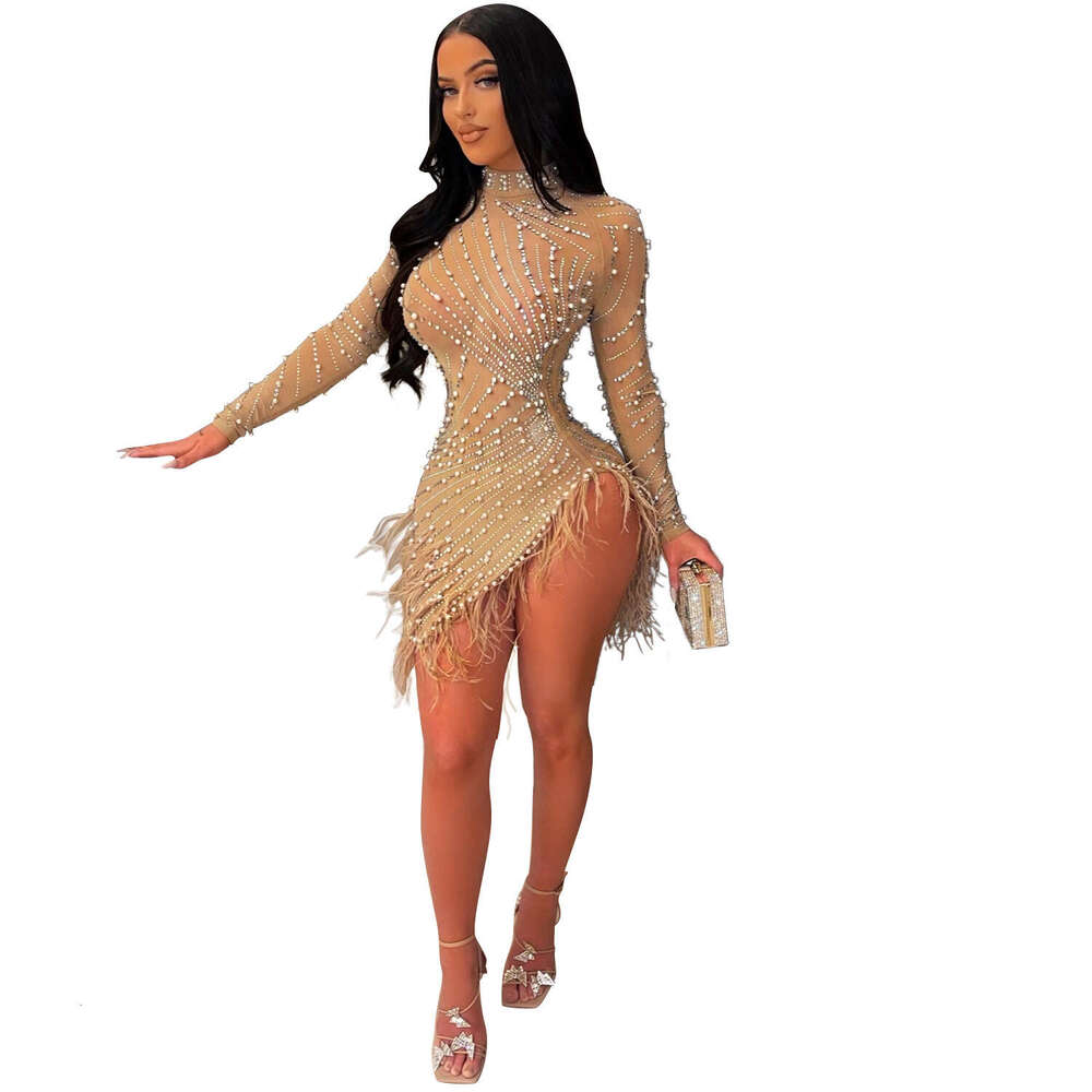White Dress Maxi Dress Os6682 Summer New Product Women's Fashion And Sexy Tassel Mesh Hot Diamond Dress For Women KQ