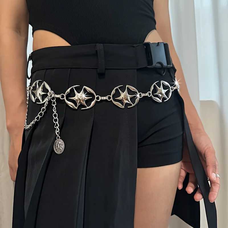 New silver womens waist chain belt Y2K punk jeans pants metal dress belt womens waist chain Y250515