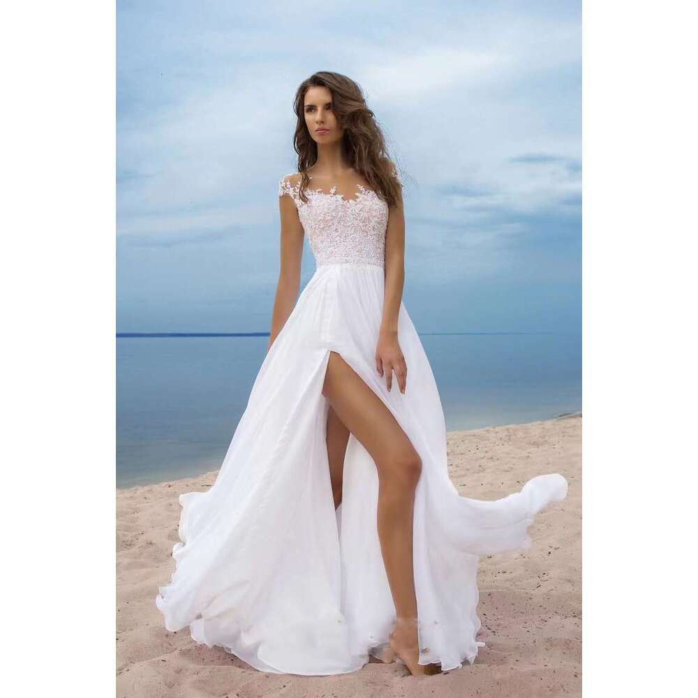 Oversized Women's New Lace Chiffon Prom White Evening Split Swing Dress
