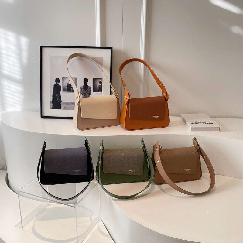 Women's new texture wide strap small square contrasting color fashionable handbag simple single shoulder crossbody bag