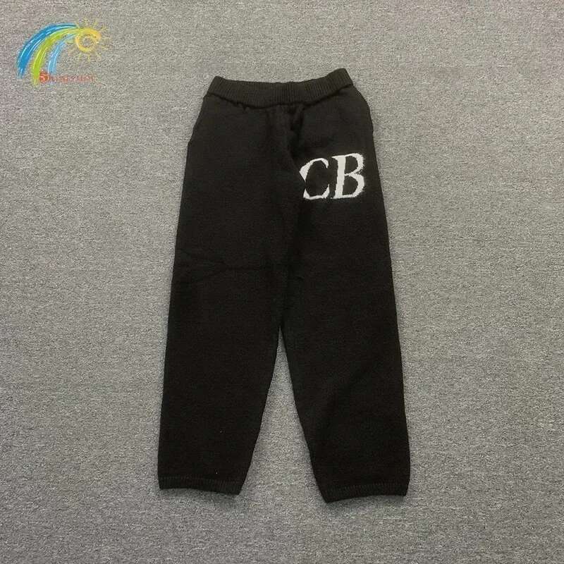 Autumn Winter Heavy Fabric Classic CB Jacquard Casual Knit Pants Men Women Drawstring Sweater Royal Blue Green