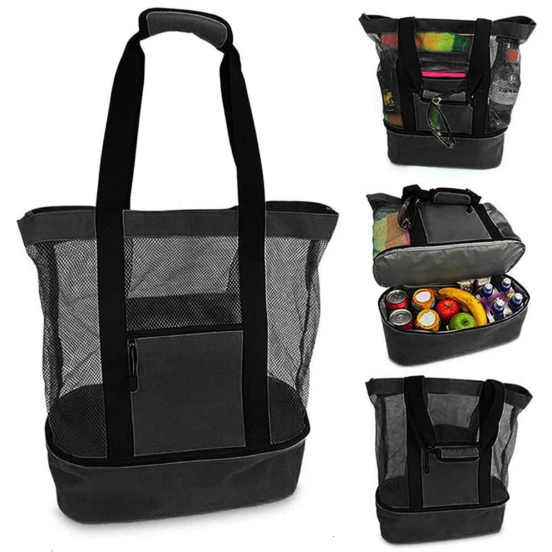 High Capacity Women Mesh Transparent Bag Double-layer Heat Preservation Large Picnic Beach Bags Tote Office Lunch Snacks Bag 250515