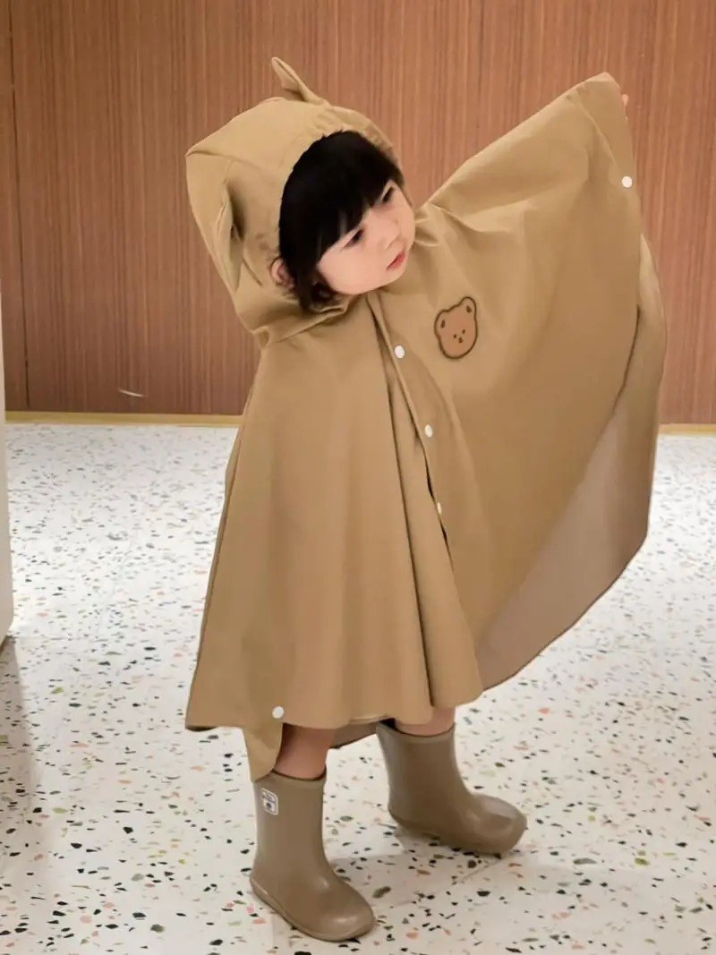 Childrens teddy bear raincoat hooded cloak cartoon raincoat primary school student kindergarten portable rain gear clothes 250515