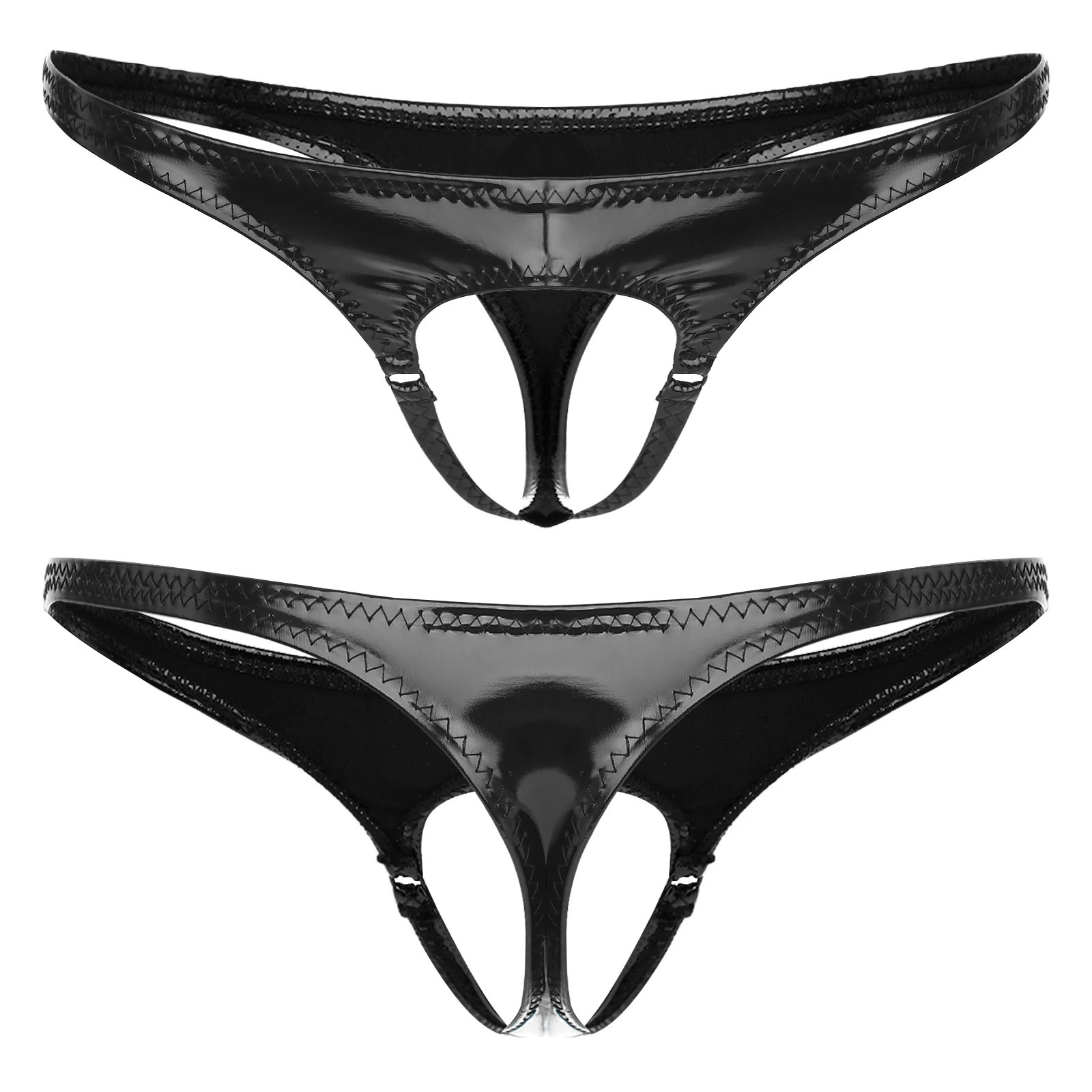 Mens Sexy Erotic G-String Thong Wetlook PU Leather Underwear Cutout Pouch Butt Briefs Jockstrap Hole Panties T-back Underpants 250515