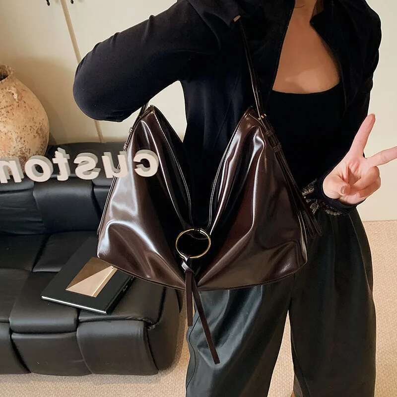 Hobo PU Leather Tote Bag Trendy Top Handle Satchel Slouchy Shoulder Purse Women Present For Birthday And Valentine