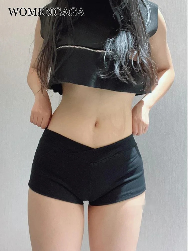 WOMENGAGA Simple Black Dance Fitness Running Ultra Short Sports Casual Shorts Female Summer Tight Low Waist Sexy Korean US8F 250514