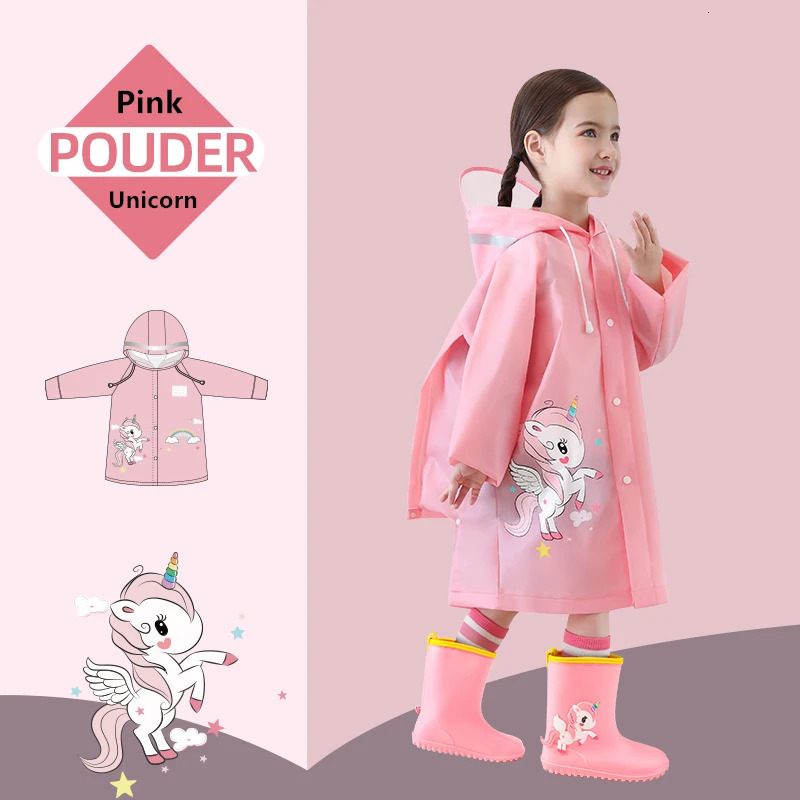 Cute Kids Raincoat Wateproof Children Dinosaur Unicorn Rain Poncho Rain Coat Jacket With Backpack Position Student RainWear 250515