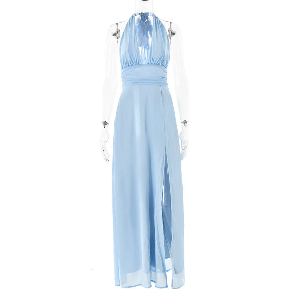 White Dress Maxi Dress Instagram Sexy Spicy Girl Hanging Neck V-Neck Tie Up Open Back Women's Fashion Style Long Dress Spring/Summer KQ