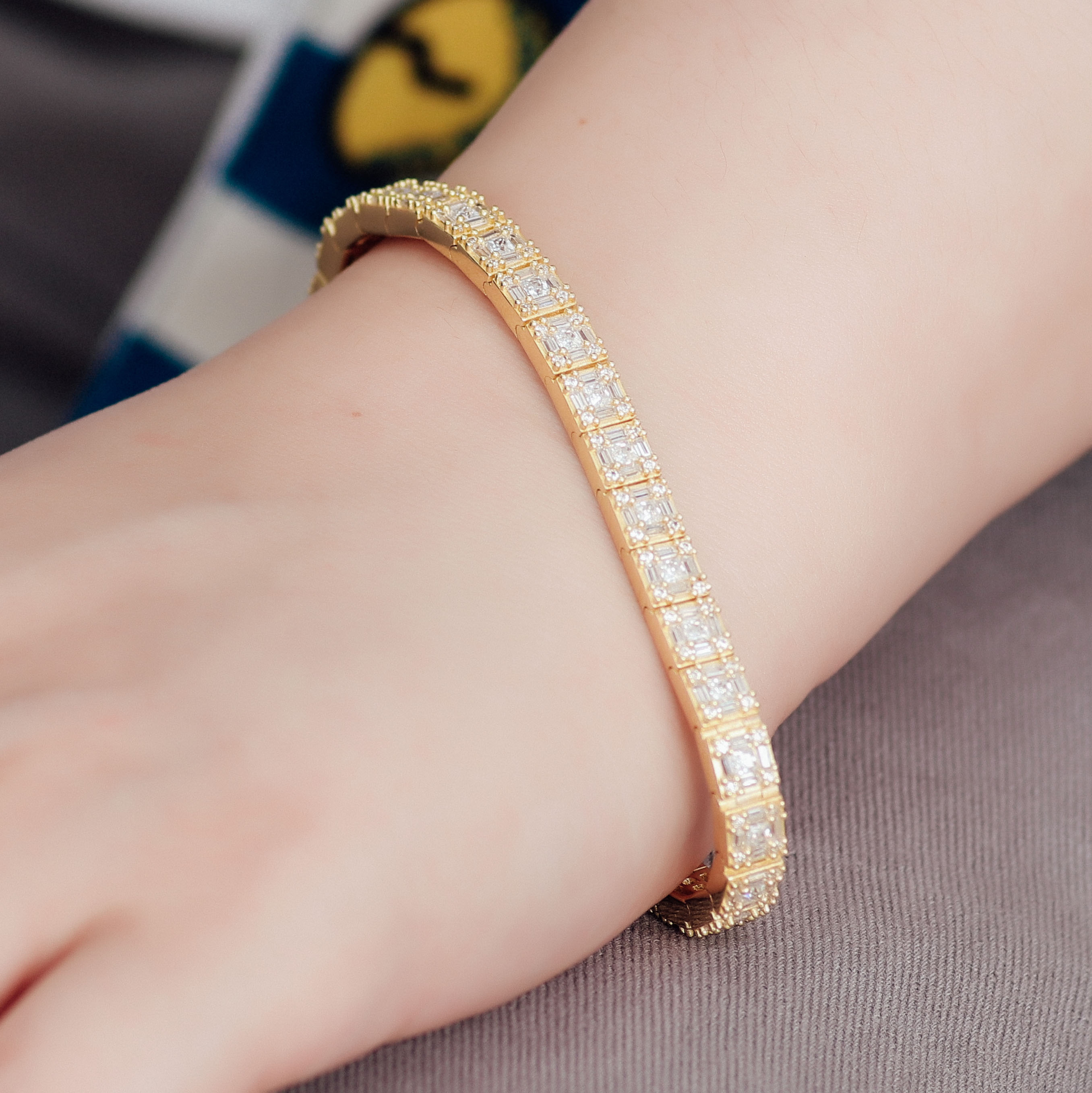 Provence New Women Men Bracelet Silver with 14K Gold Plated DEF VVS Moissanite Diamond Tennis Bracelet for Anniversary Birthday Mother's Day Gift
